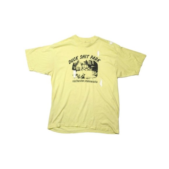 Duck Sh*t Park 90s Tee - Yellow Retro Custom Cute Vintage VTG USA Hanes - Picture 1 of 5